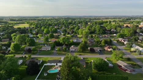 Aerial-truck-shot-of-neighborhood-in-America-during-summer