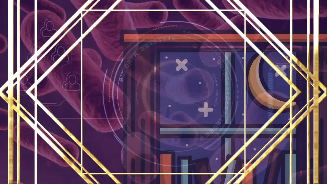 animación de formas geométricas sobre las células de covid 19 que caen