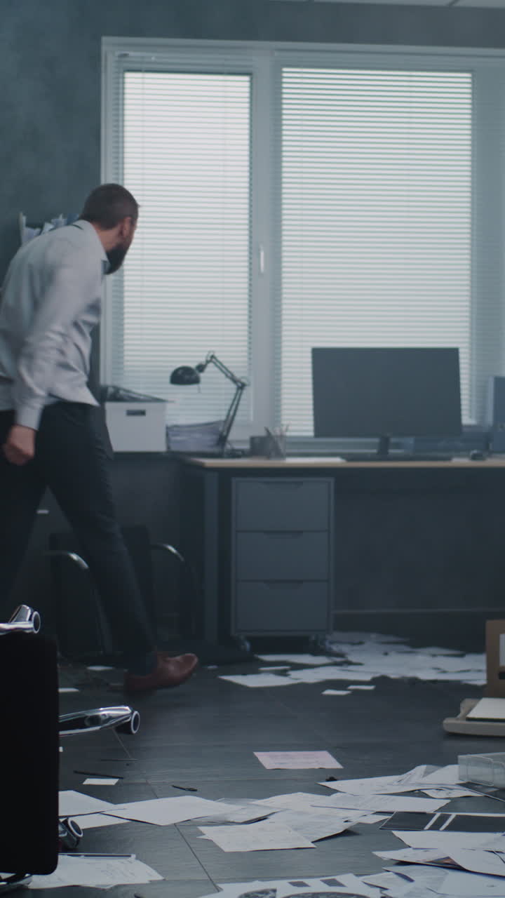 Stressed Businessman in a Disorganized Office