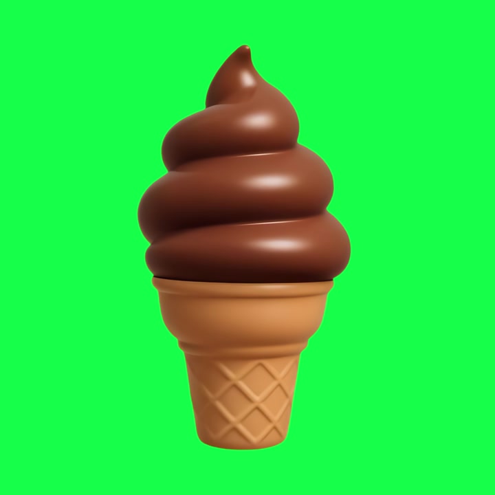 Cono gelato soft al cioccolato renderizzato in 3D su schermo verde