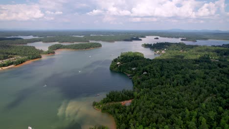 aerial high shot above lake james nc, north carolina