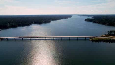 Aerial-Lake-Strom-Thurmond,-Clark's-Hill-Reservoir,-Bridge-Flyover