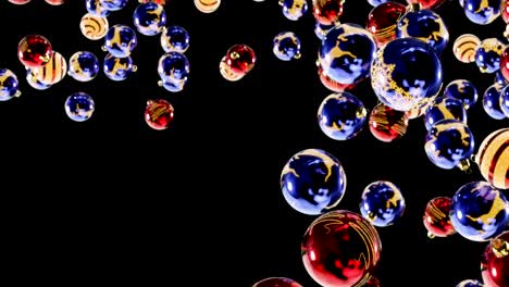 ola de coloridas bolas de navidad con brillo, animación en 3d