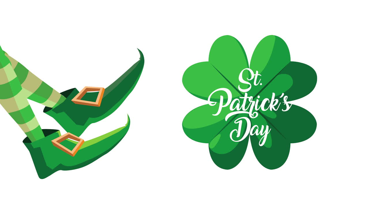 세인트 패트릭스 데이 축하합니다. 레프리콘 다리로 된 클로버 글자.