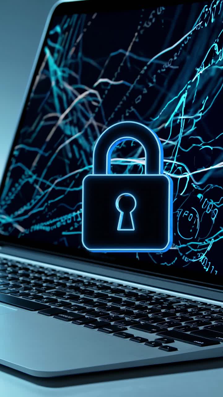 portátil con un gráfico de bloqueo azul brillante