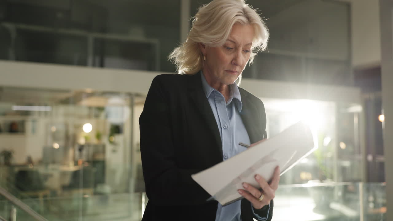 Mature Businesswoman Reviewing Documents in Office