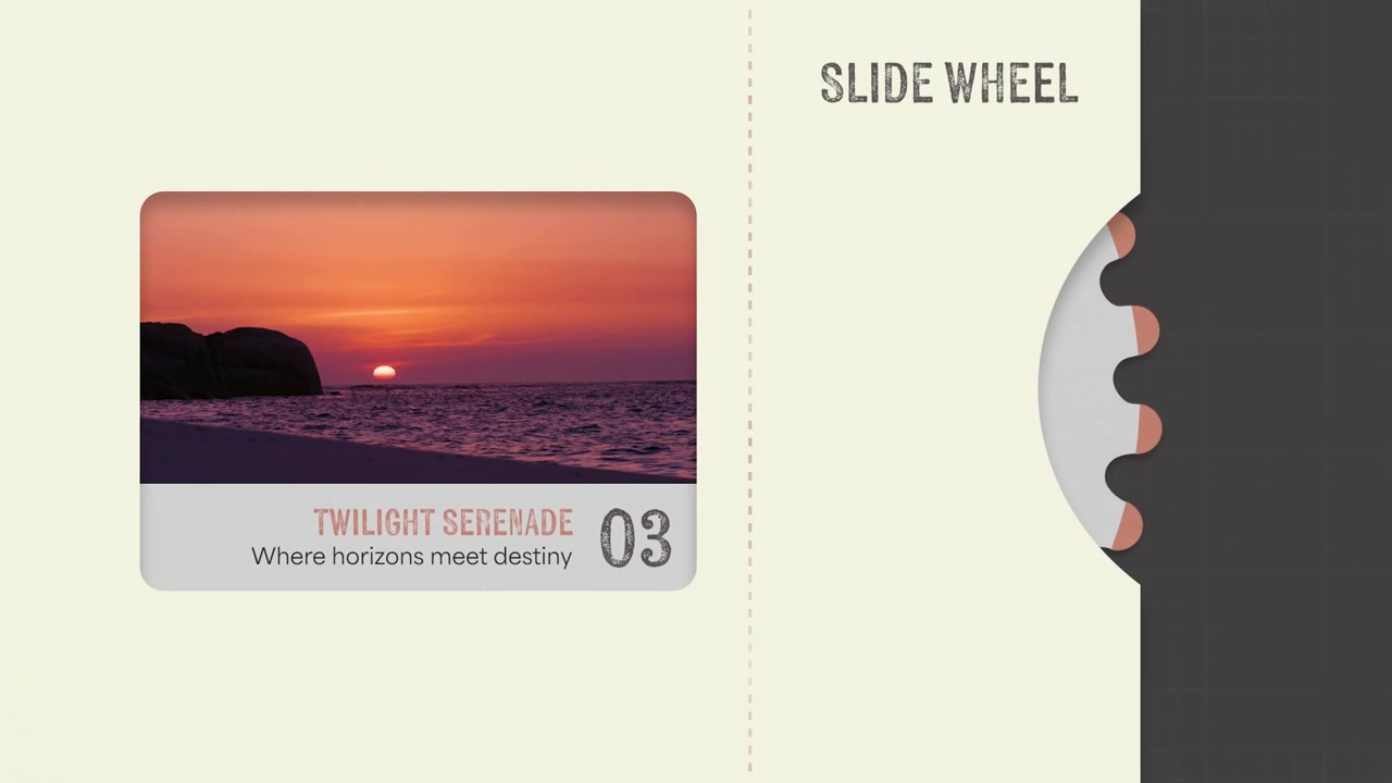 Minimalist Slide Wheel Presentation Featuring Coastal Sunset Scenes