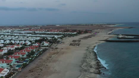 hotel resorts at the bikini beach club in santa maria, sal island, cape verde, africa. aerial drone shot