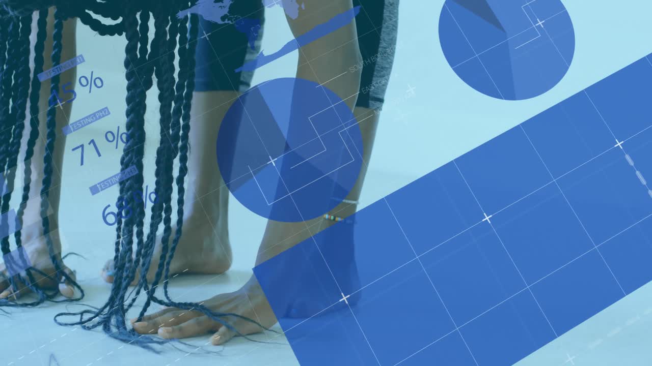 혼성 인종 여성 스트레칭에 대한 그래프와 통계로 데이터의 애니메이션