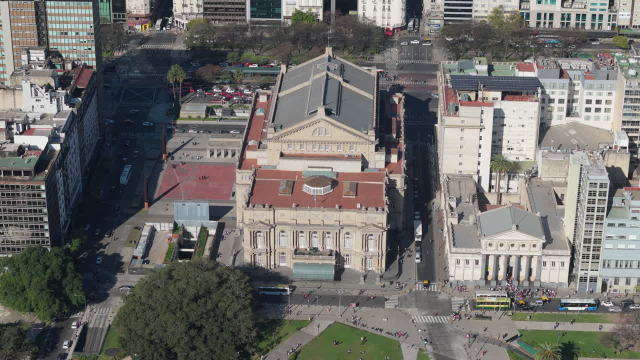 Aerial view of historic Colon Theater opera house in Buenos Aires, Argentina