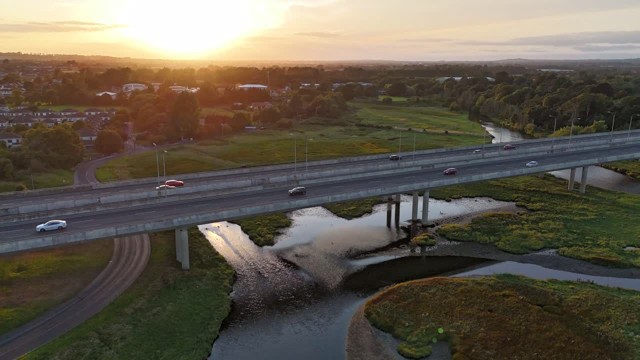 Strong sunset reflections over a fast moving motorway in ireland