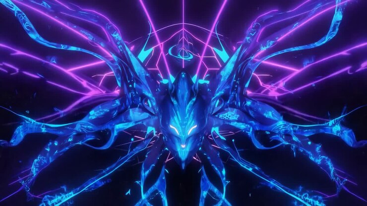 Abstract Neon Geometric Cyberpunk Creature