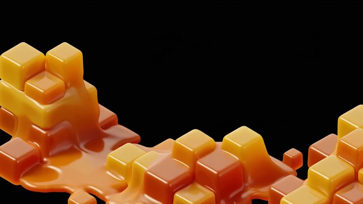 Abstract 3D Animation of Melting Orange and Yellow Cubes