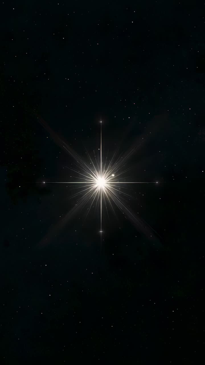 Vertical video: Flaring central star core emitting bloom in space, forming spikes and four nodes