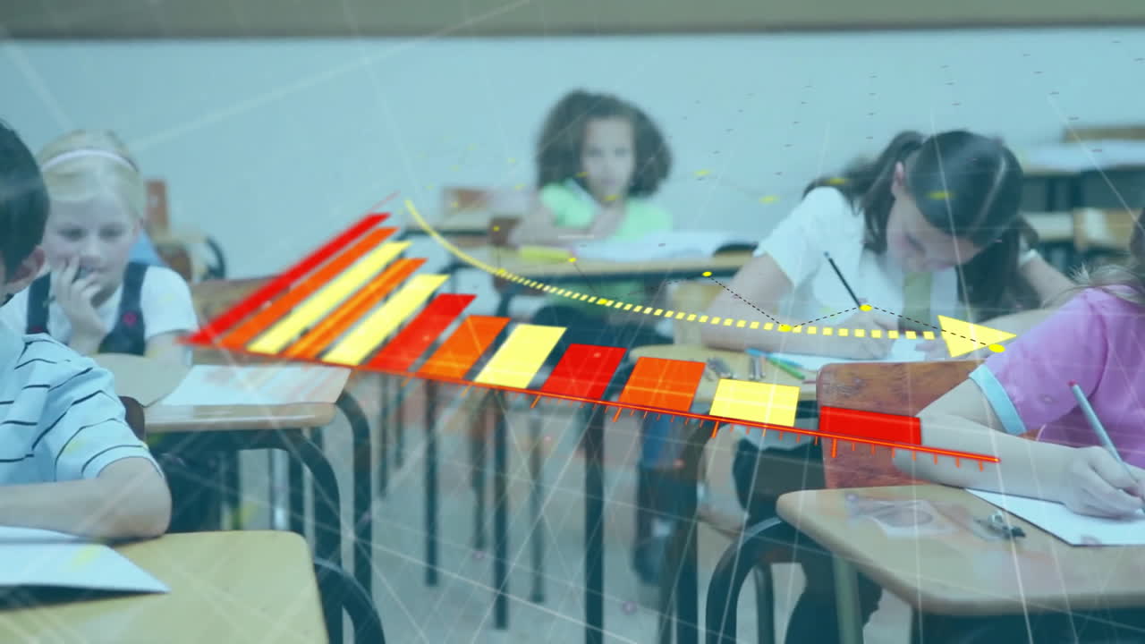 교실에서 다양한 학교 학생을 대상으로 금융 데이터 처리의 애니메이션