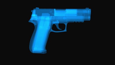 handgun wireframe scheme. 3d render with blue grid lines. loop rotation on black background.