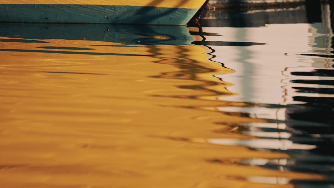 Abstract close up of a yellow boat reflection on the water