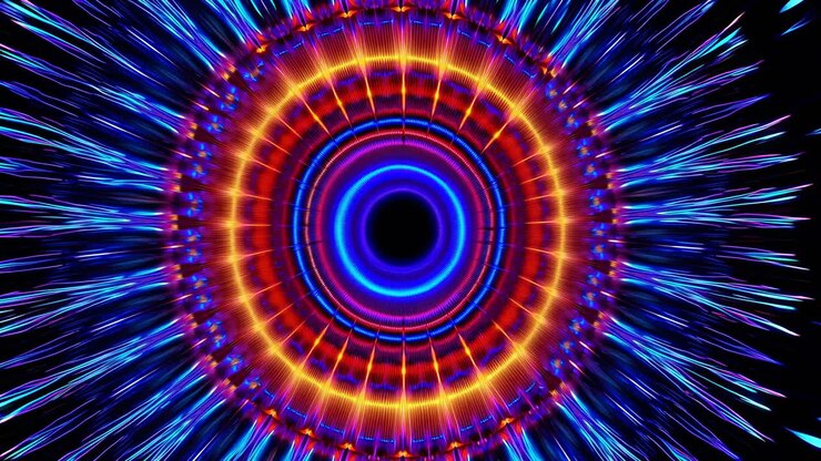 Padrão de Caleidoscópio Abstrato Vibrante com Luzes Neon Pulsantes