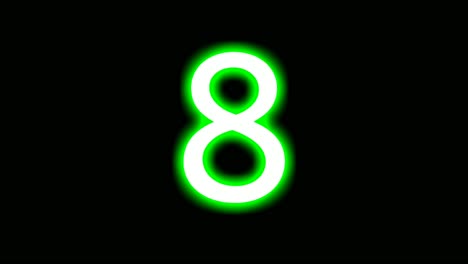 Neon-8-eight-number-sign-symbol-modern-animation-motion-graphics-flicking-on-black-background,green-color-glowing-and-shining-for-video-elements