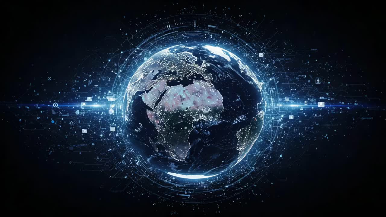 A Stunning Visualization of Earth Surrounded by Data Flows and Digital Connections, Representing the Intersection of Technology and Global Awareness