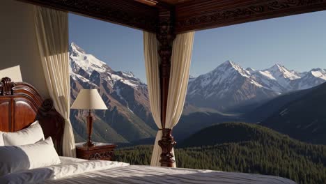 luxury bedroom with mountain view