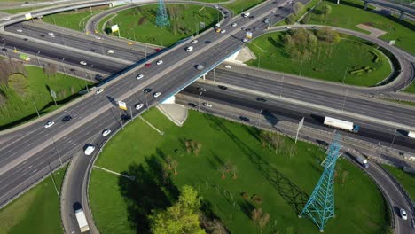 Aerial-view-of-a-freeway-intersection-traffic-trails-in-Moscow.