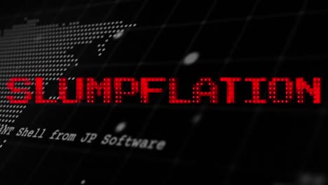 animation of slumpflation text in red over world map and processing data