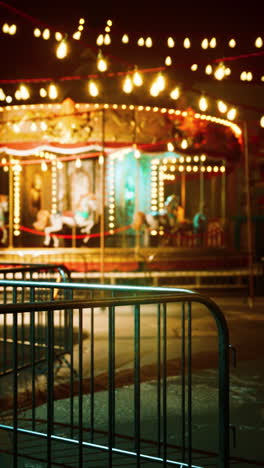 illuminated merry go round spinning at night