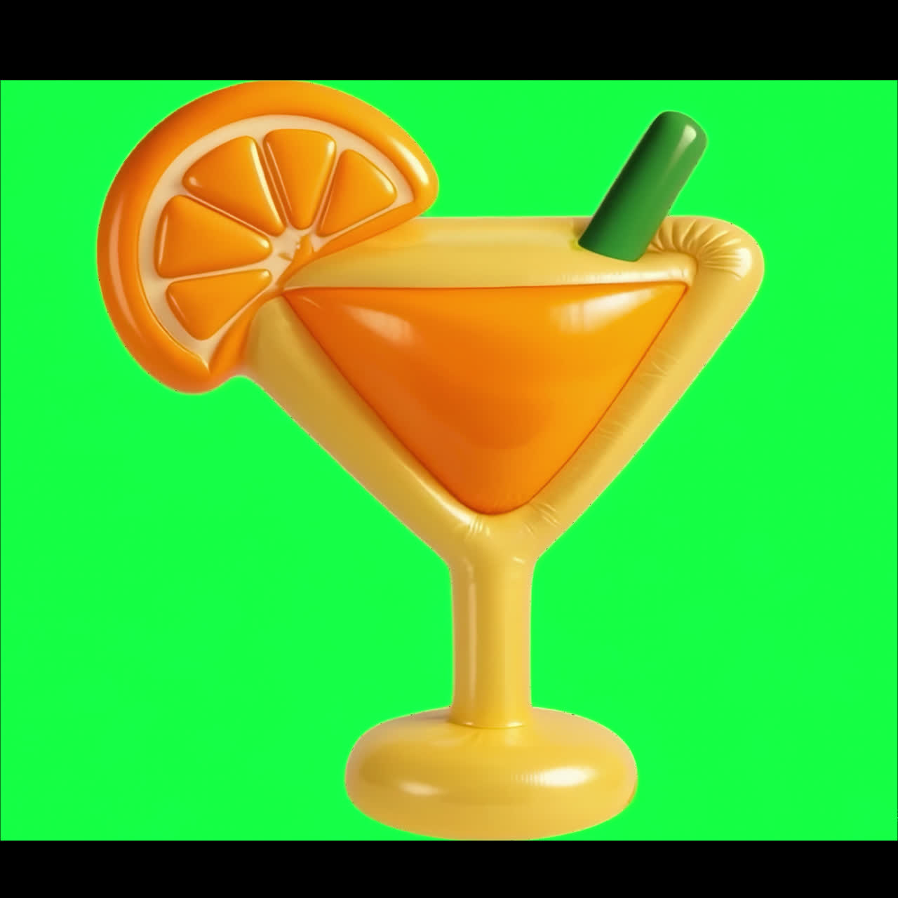 Inflatable orange cocktail float animation isolated asset, transparent 4K video, alpha channel