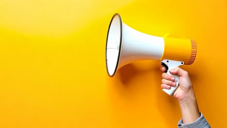 a person holding a yellow and white megaphone in their hand