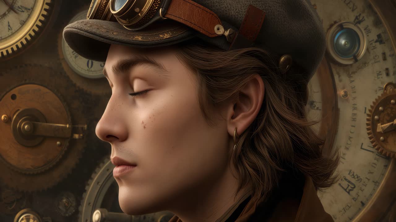 Steampunk Portrait of a Man with Goggles and Gears