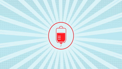 animación del icono de la bolsa de sangre y las líneas blancas sobre fondo azul