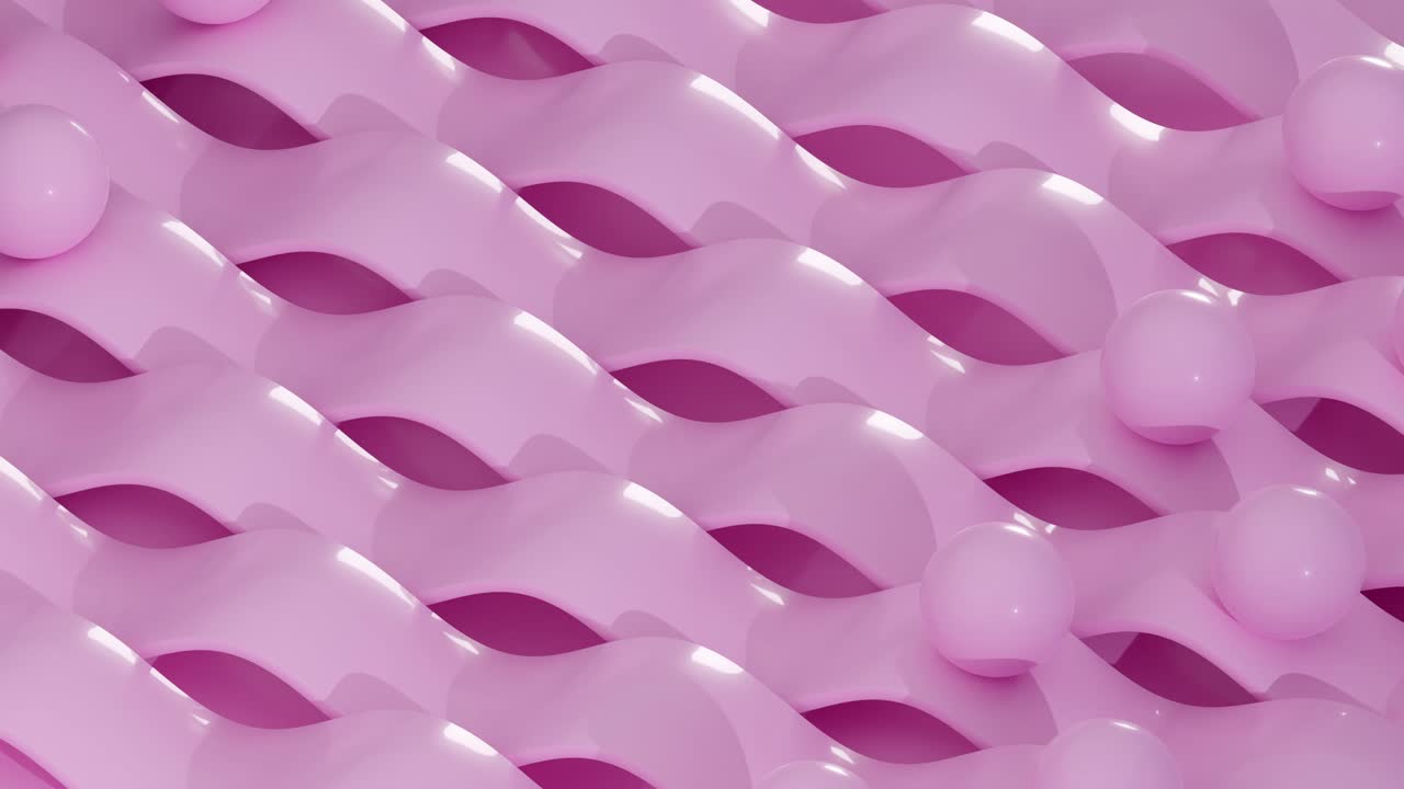 3D loop of golden balls rolling along wavy pink lines