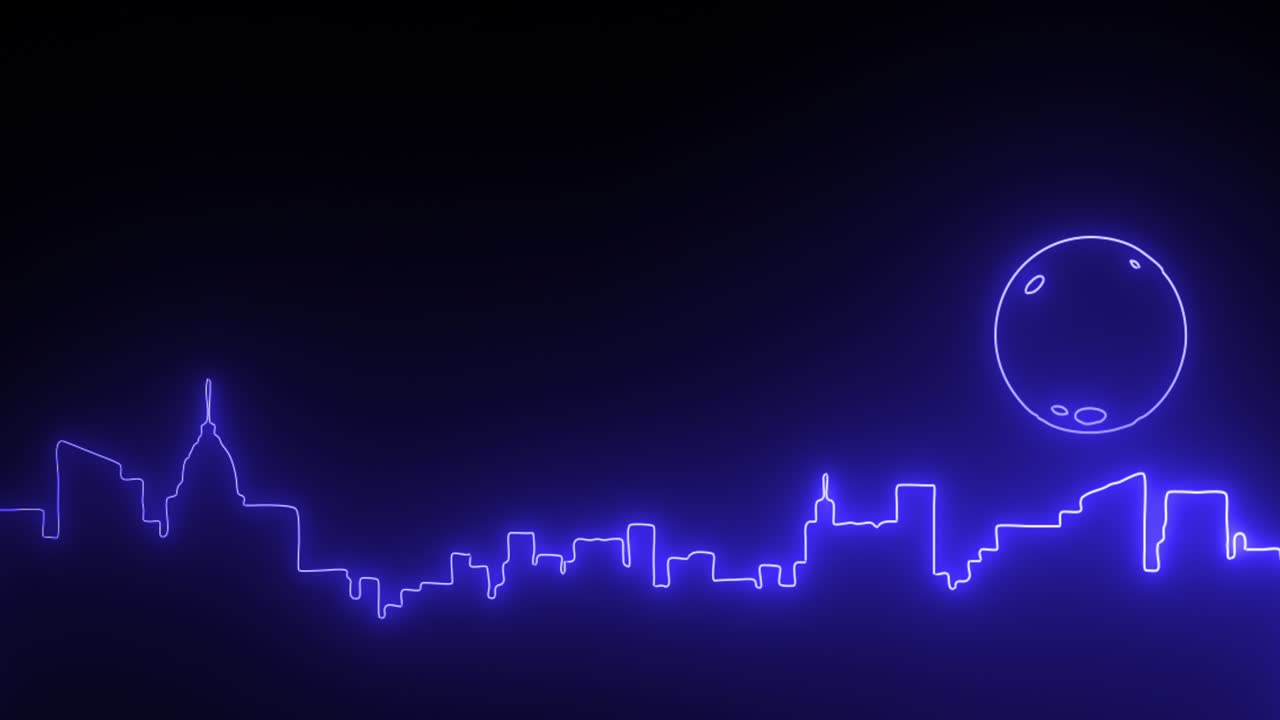 달과 함께 밤의 도시 네온 실루