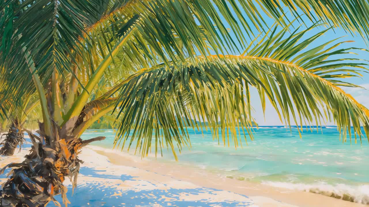 Тропический пляж с пальмой