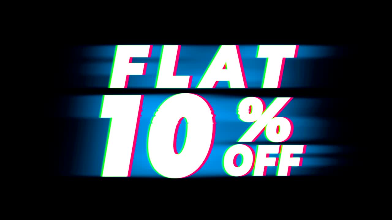 Promosi Teks Diskon Tetap 10% dengan Efek Glitch Vintage