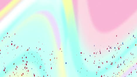 animación de confeti cayendo sobre un fondo pastel ondulado