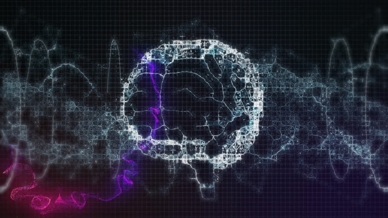 Animating digital brain and neural network over grid background