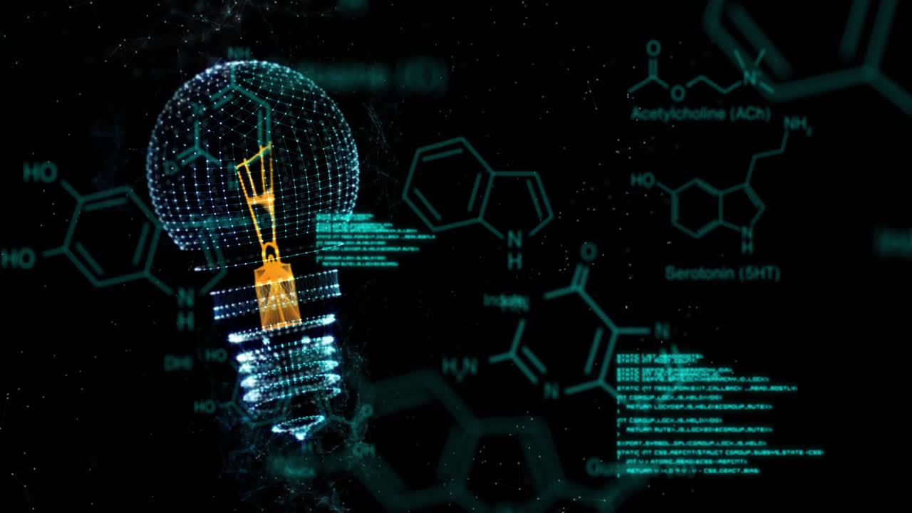 Animation of light bulb and scientific data processing