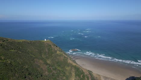 A-drone-shot-panning-around-the-lighthouse-at-cape-Reinga