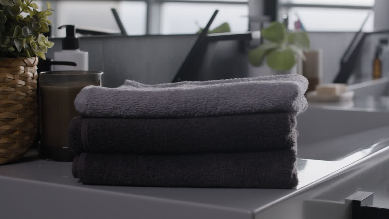 Folded Towels on a Modern Bathroom Countertop