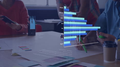 animación del procesamiento de datos financieros sobre diversas personas de negocios en la oficina