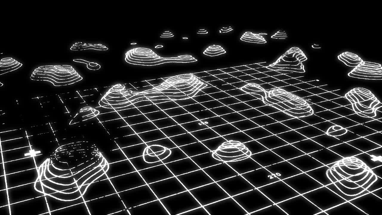 animación de espacio marcado e isohypses en fondo negro