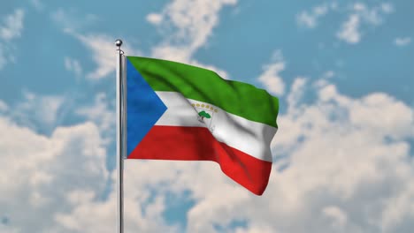 bandera de guinea ecuatorial ondeando en el cielo azul video realista 4k