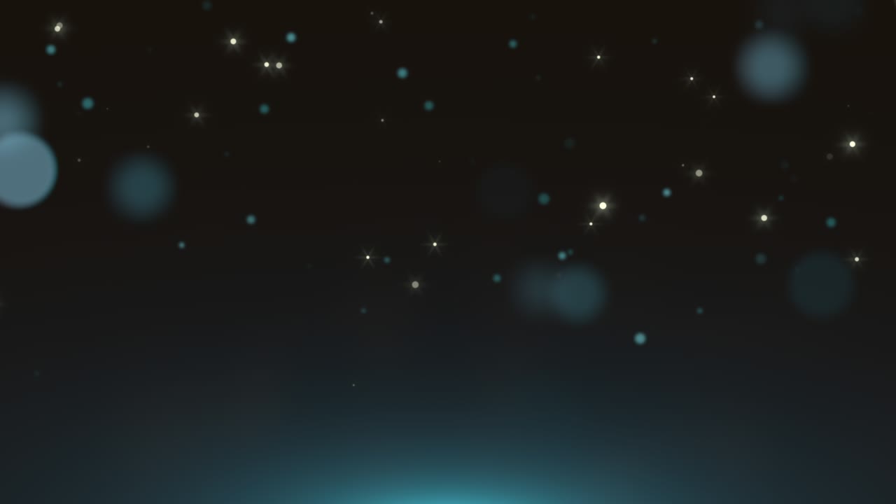 volare piccoli luccioli blu e bokeh rotondo su sfondo scuro