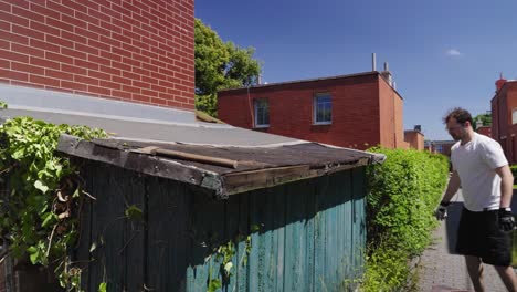 demolition of a garden house, taking down the roof, part 1