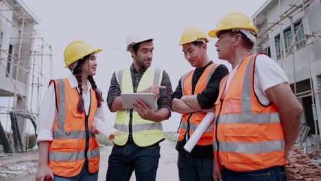 team of professional contractor and foreman working together in construction sites. civil engineer and architect discussing and supervise construction at housing project. concept real estate business.