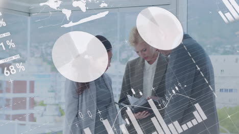 analyzing data, business professionals with animation of graphs and charts in office
