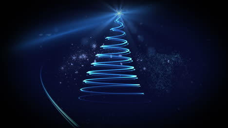 Luz-Azul-Formando-Diseño-De-árbol-De-Navidad-Con-Saludo