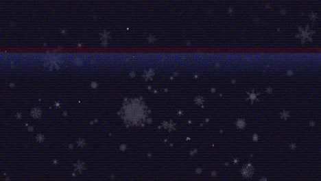 animation of glitch static effect over snowflakes icons falling against black background